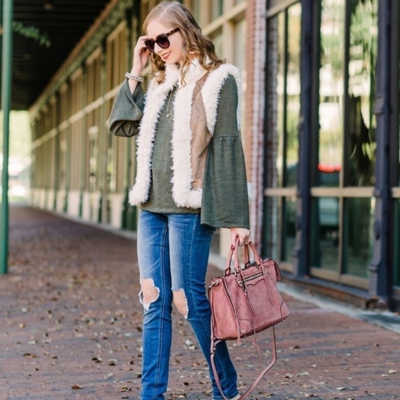 Old navy Suede/Fur vest Penny Kane‎ style bohemian style M - Picture 1 of 14